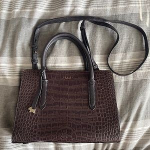 Radley London Liverpool Street Handbag Purse Top Handle Croc Embossed Charcoal